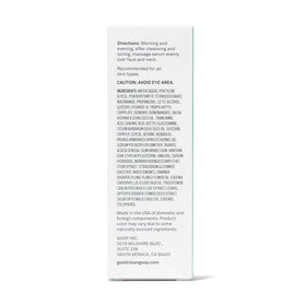 Good Clean Goop Beauty Healthy Aging Serum label close-up notes vegan and cruelty-free ethics.