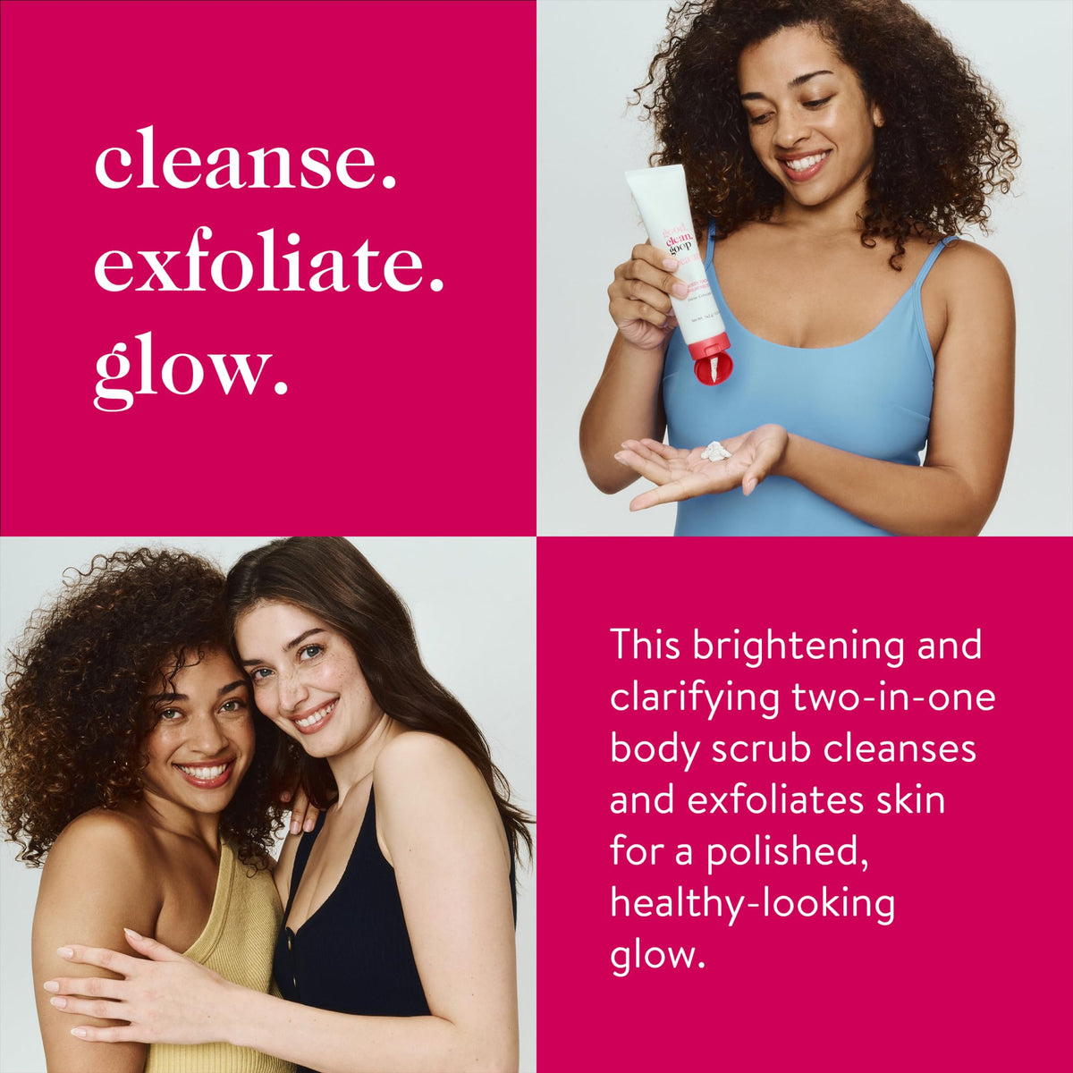 Good Clean Goop body exfoliating scrub pour close-up shows creamy, hydrating texture.