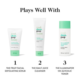 Model with Good Clean Goop moisturizer reveals smooth, radiant skin.