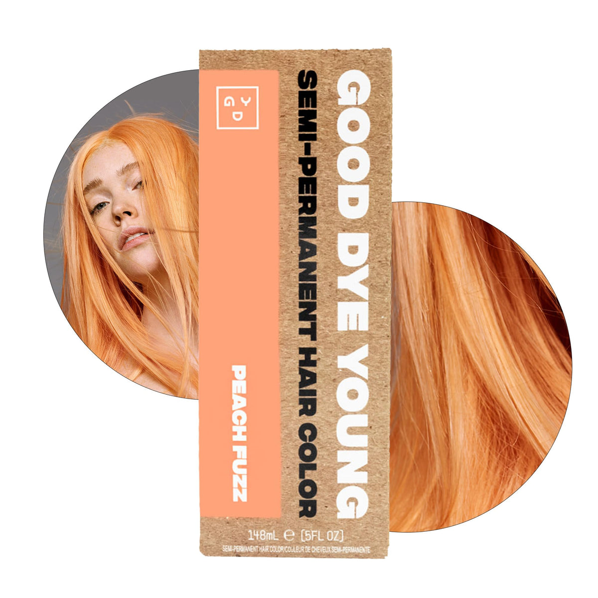 Good Dye Young peach fuzz dye bottle, conditioning color for vibrant, fade-friendly results.