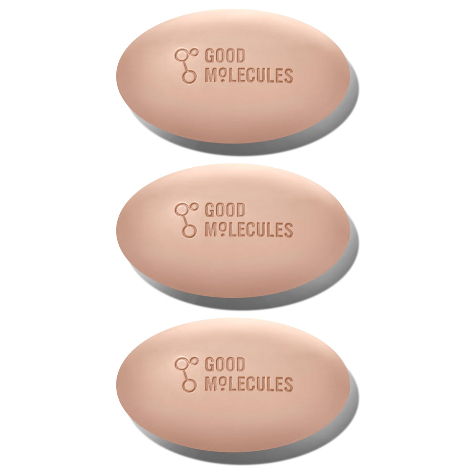 Good Molecules Clarify and Cleanse Bar pack shot showing soap-free cleansing for face and body
