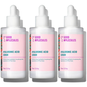 Good Molecules Hyaluronic Acid Serum Pack 3 bottle label for hydrated skin