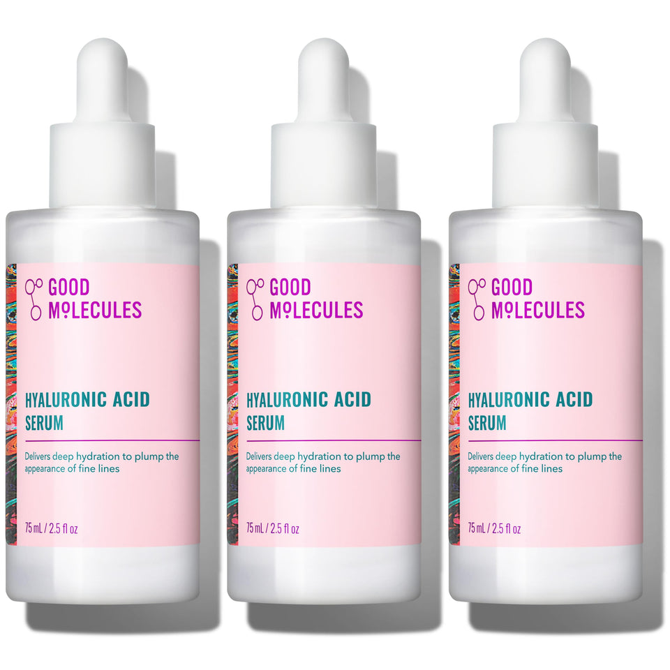 Good Molecules Hyaluronic Acid Serum Pack 3 bottle label for hydrated skin