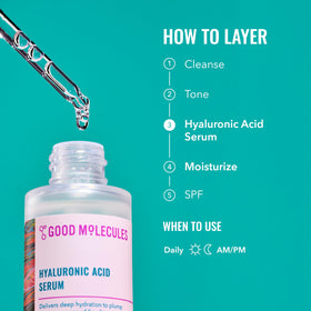 Good Molecules Hyaluronic Acid Serum Pack 3 closeup on ingredients shows multi-weight HA for layered hydration
