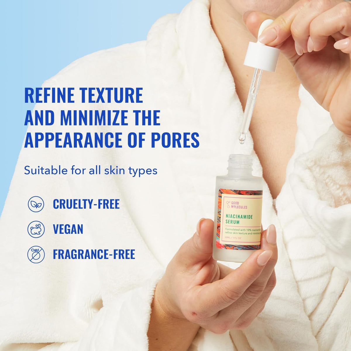 Good Molecules Niacinamide Serum Pack 3 bottle side shows 90 ml total.