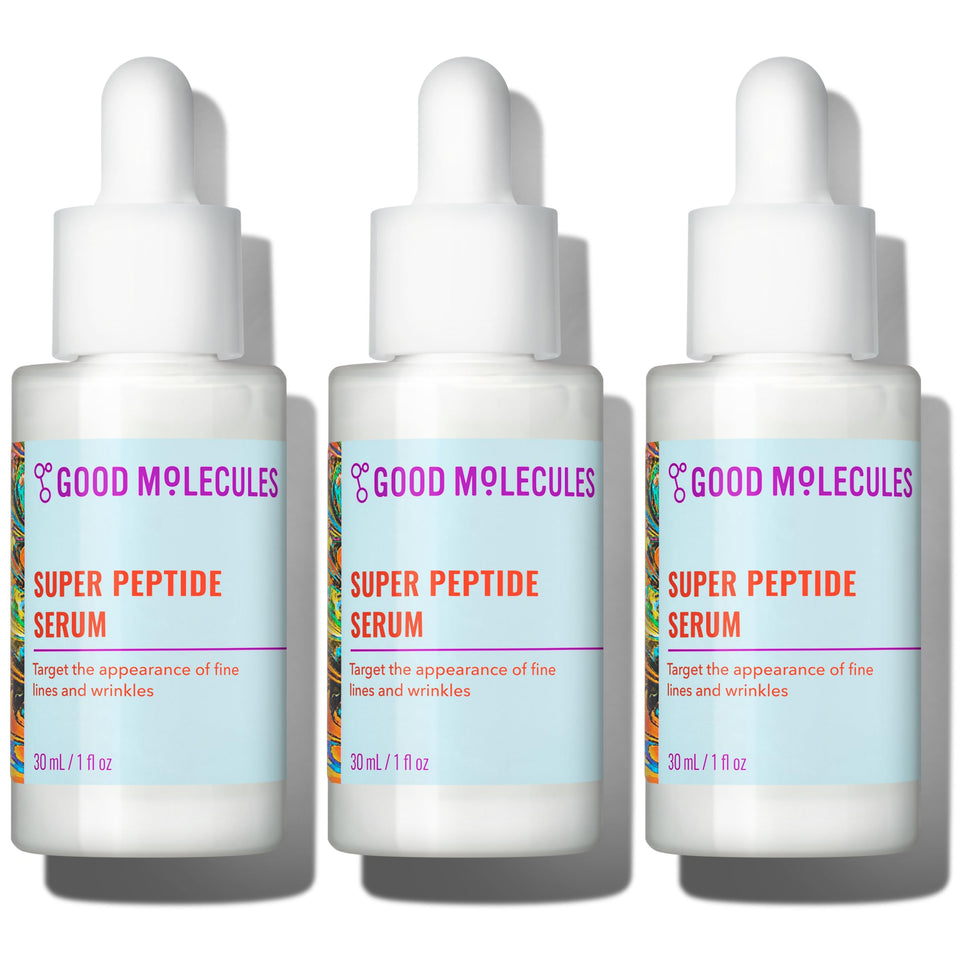 Good Molecules Super Peptide Serum Pack 3 bottle front view highlighting hydration benefits.