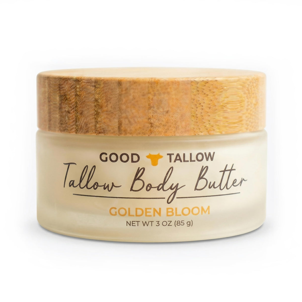 Good Tallow Golden Bloom bottle pour highlighting a deeply nourishing balm for hydrated skin