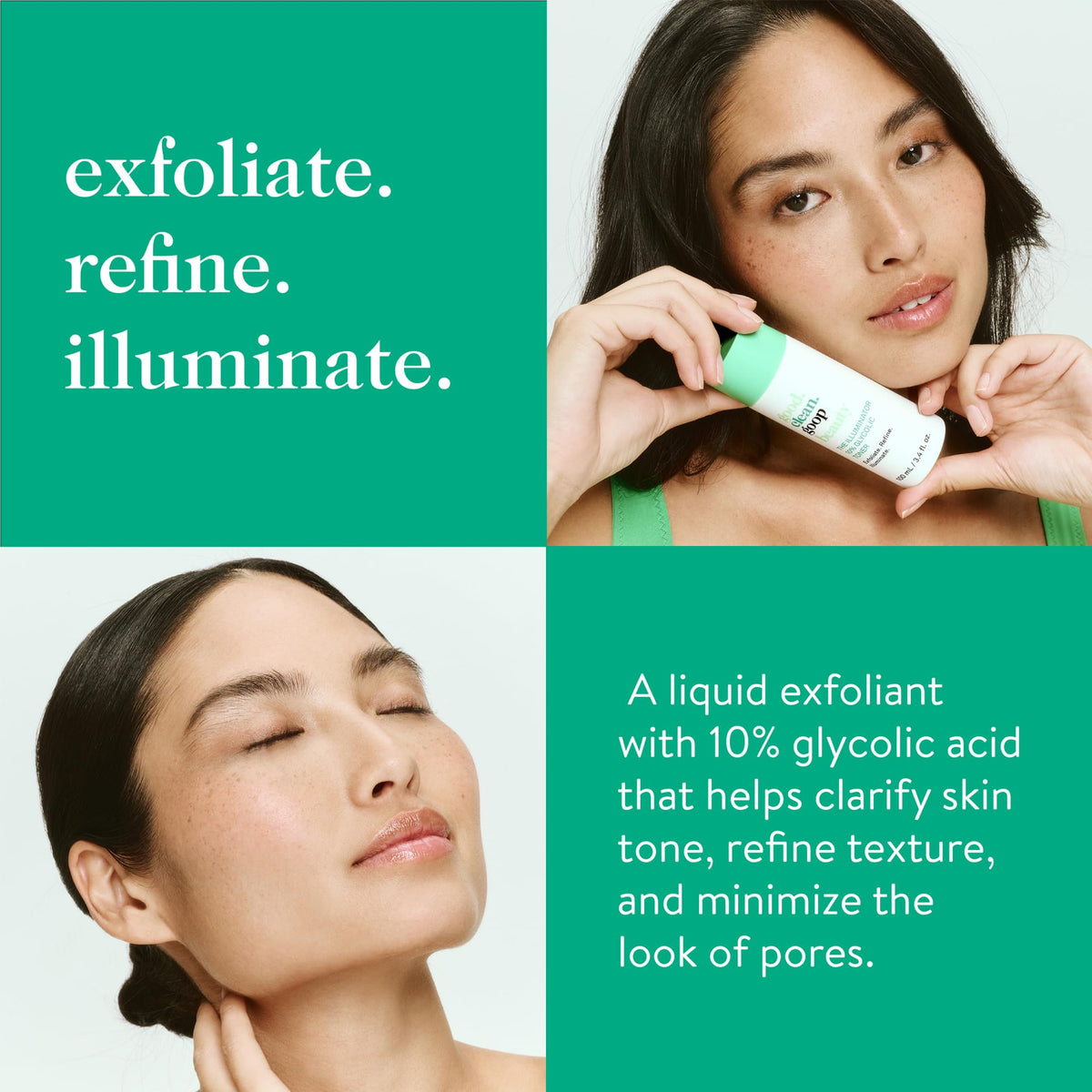 good.clean.goop The Illuminator toner on a cotton pad for gentle exfoliation.