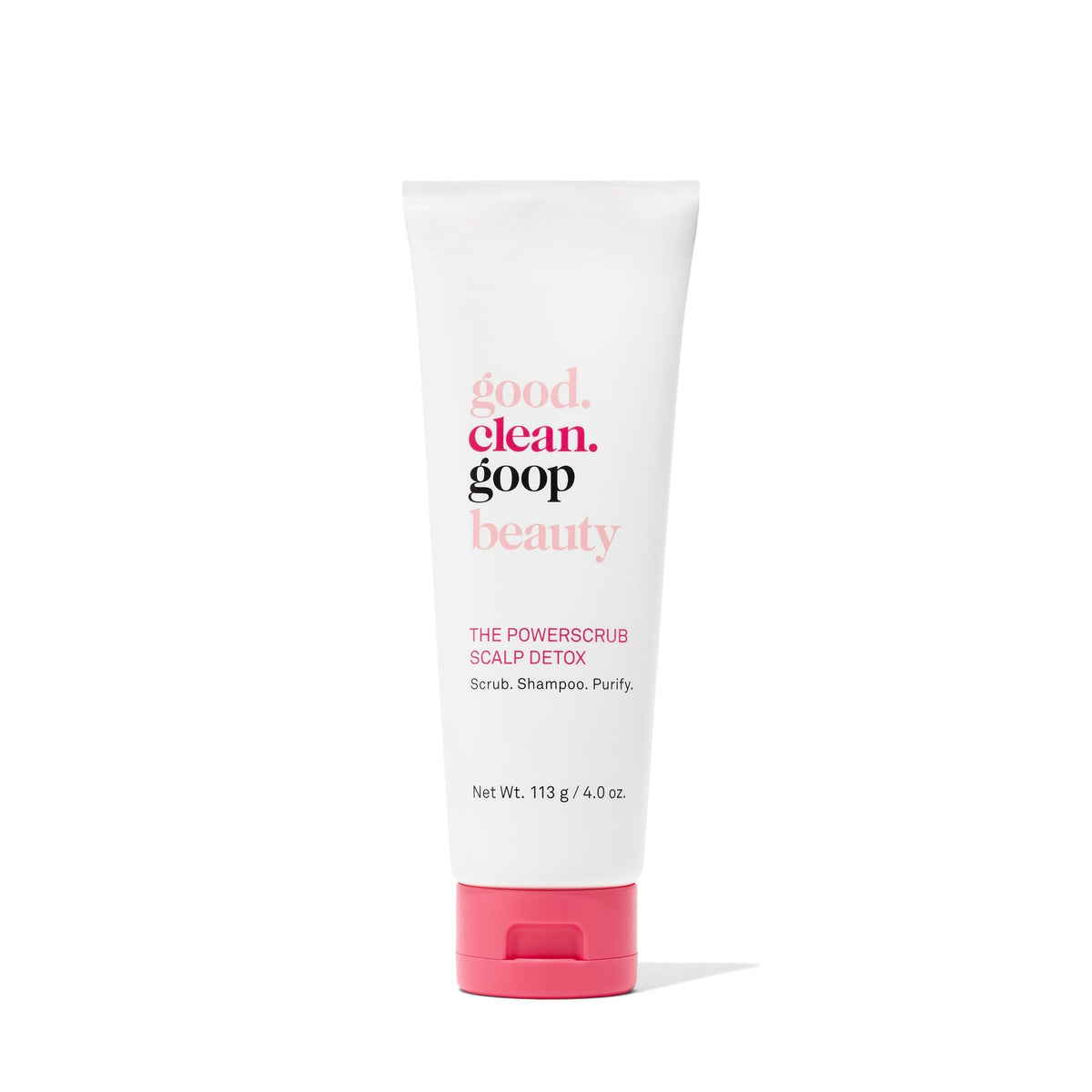good.clean.goop Powerscrub bottle pouring scalp detox for a refreshing cleanse