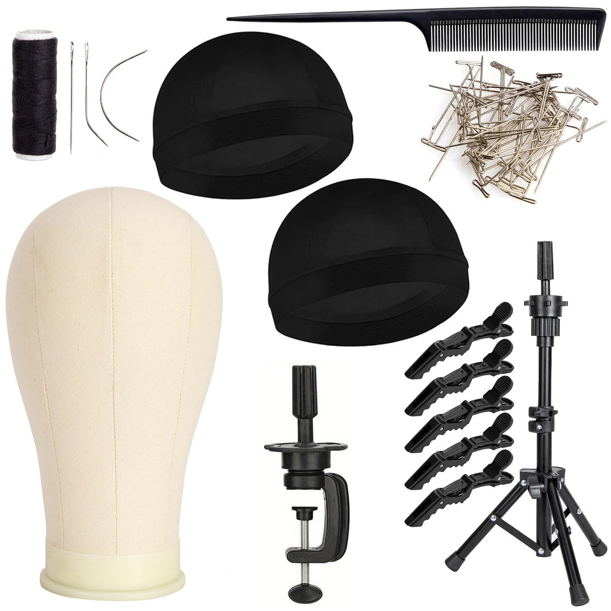 GOODColla canvas head with wig stand for precise wig making and styling