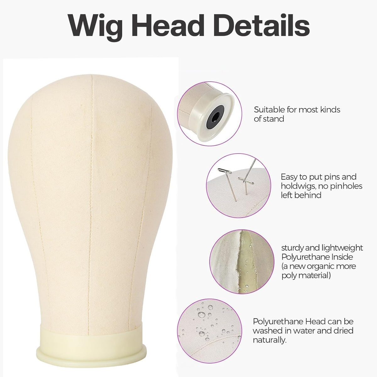 GOODColla canvas head on wig stand showing stable base for table work