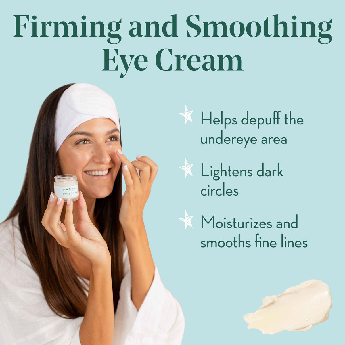GOODNESS VEGAN Eye Cream caffeine depuffing around the eyes.