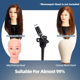 Goodofferplace metal tripod wig stand with triangular support for stability.