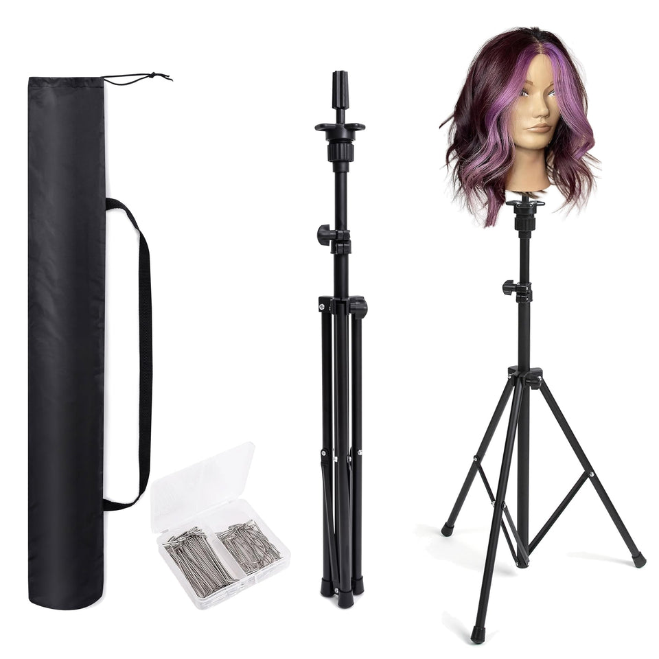 Goodofferplace tall wig stand with extended height for versatile styling.