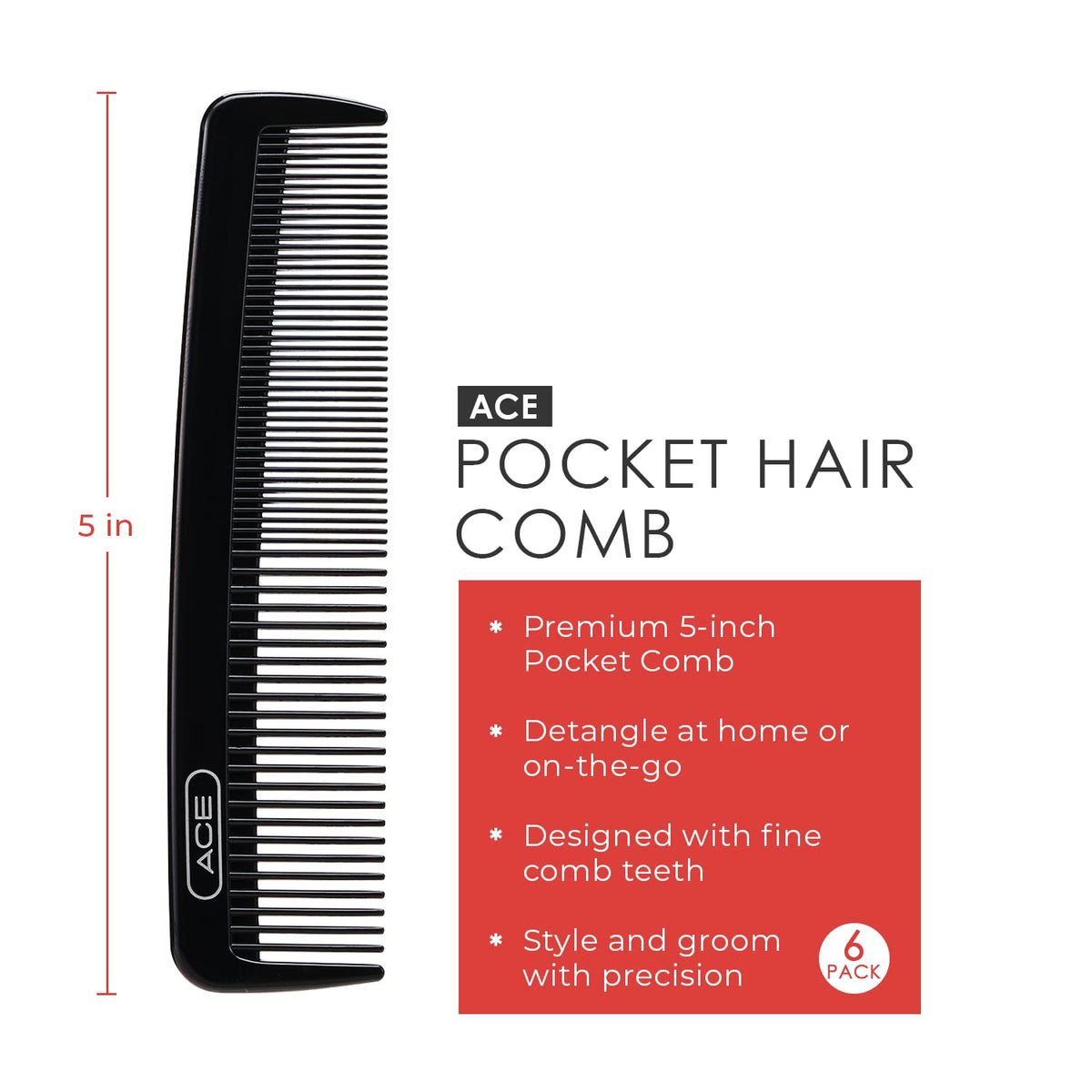 GOODY Ace pocket hair comb with fine teeth for gentle detangling of thin to medium hair.