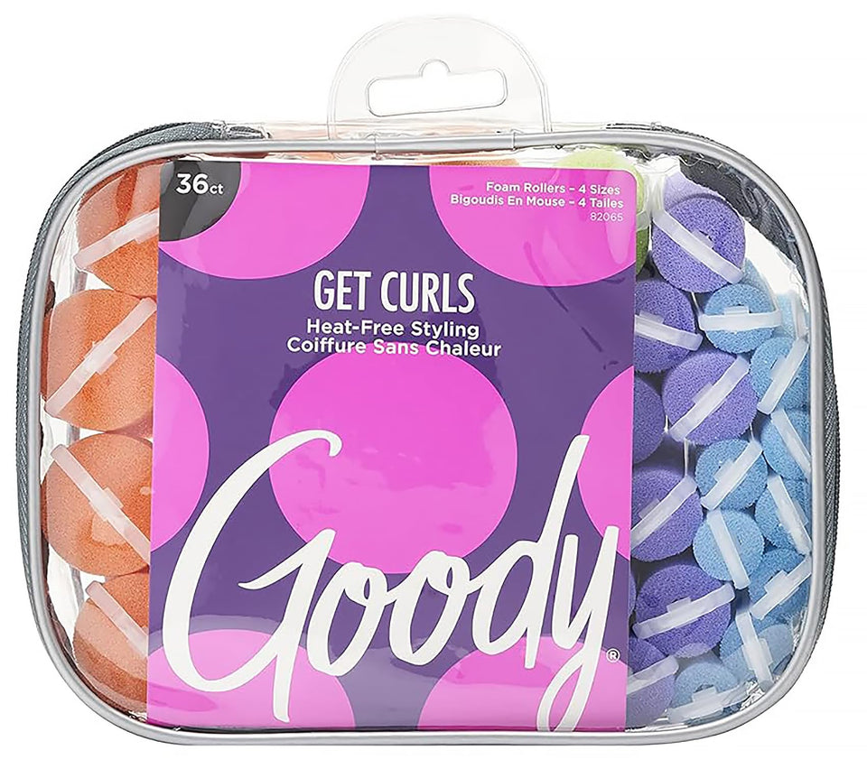 Goody Go Curl foam hair rollers in a 36-count pack for gentle overnight styling