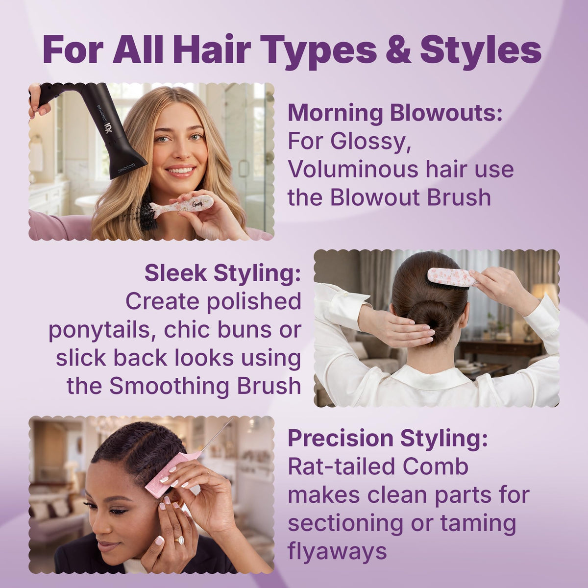 Goody ponytail look with sleek, frizz-controlled finish