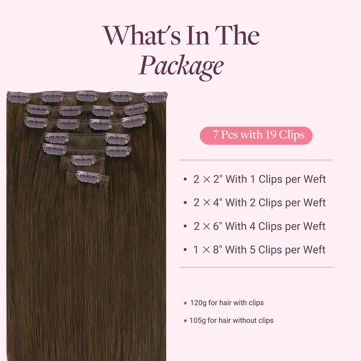 GOO GOO clip-in extensions with silicone-backed clips for secure wear.