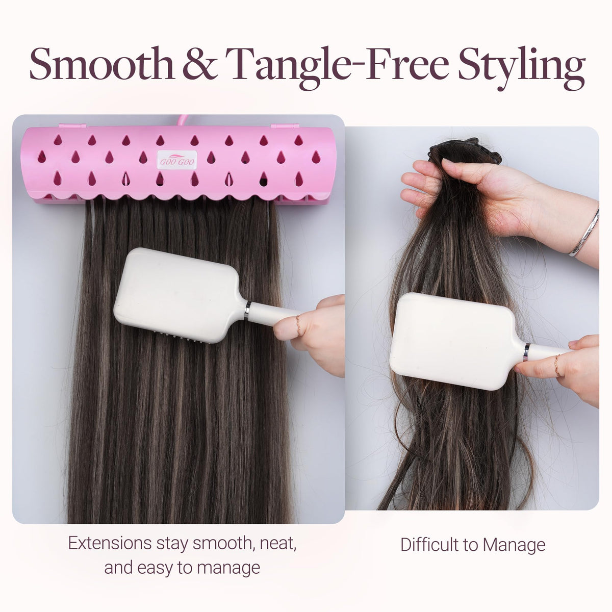 GOOGOO hair extension holder stand demonstrates 5 installation modes for steady setup and styling