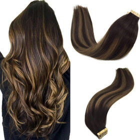 GOO GOO Remy tape-in extensions close-up showing glossy, soft texture.