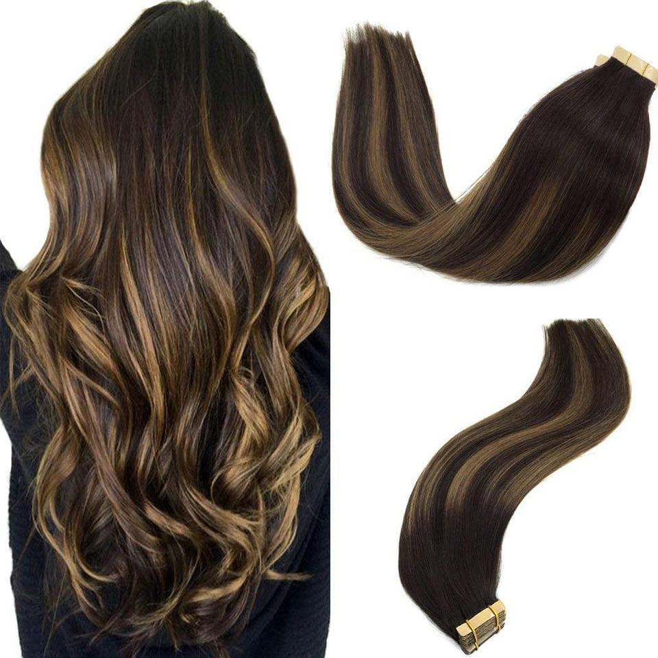 GOO GOO Remy tape-in extensions close-up showing glossy, soft texture.