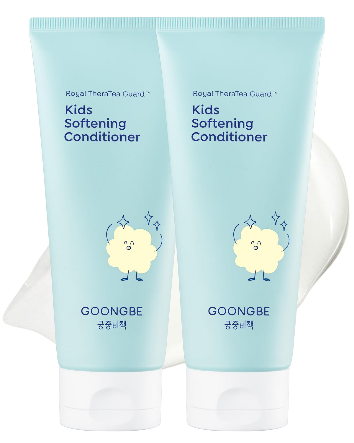 GOONGBE Kids softening conditioner bottle promotes gentle, frizz-resistant hair care.