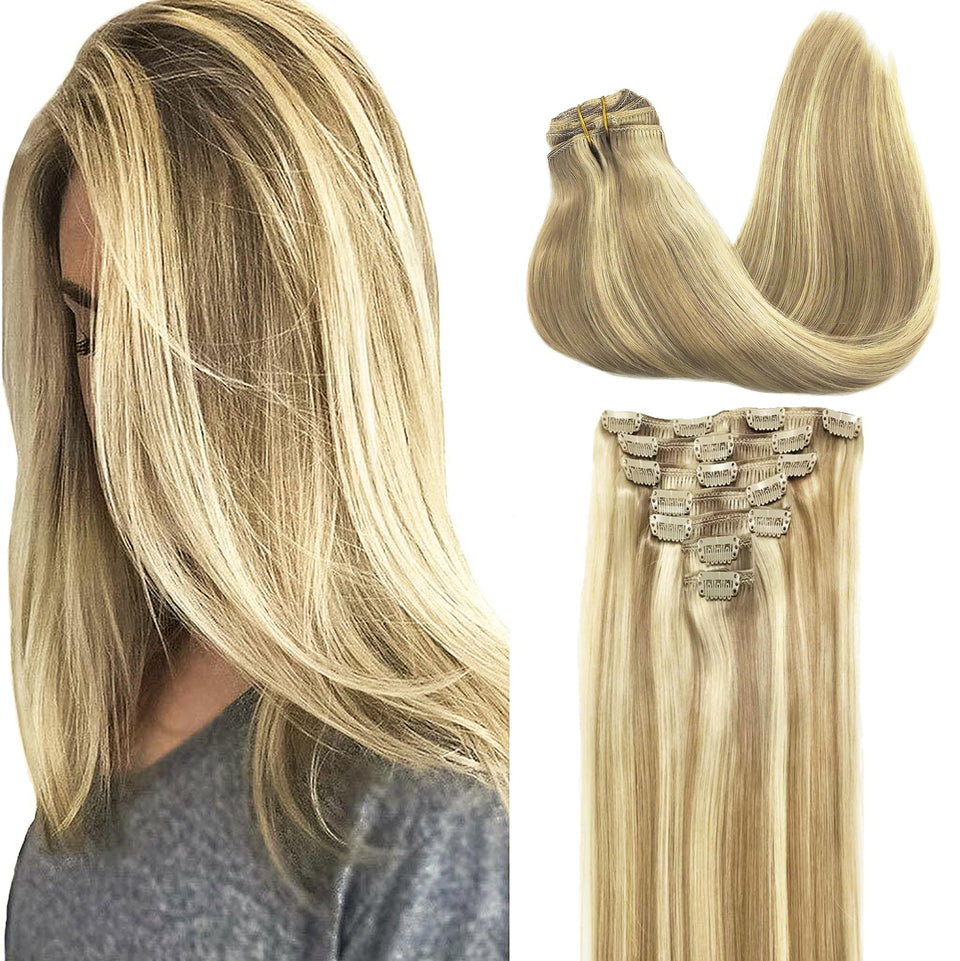 GOO GOO clip-in extensions on model show 20-inch length for seamless blend.