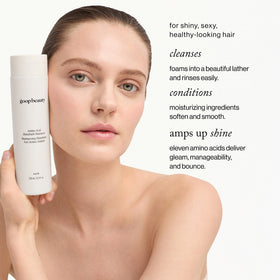 Goop shampoo foaming lather close-up highlighting cleansing and hydration