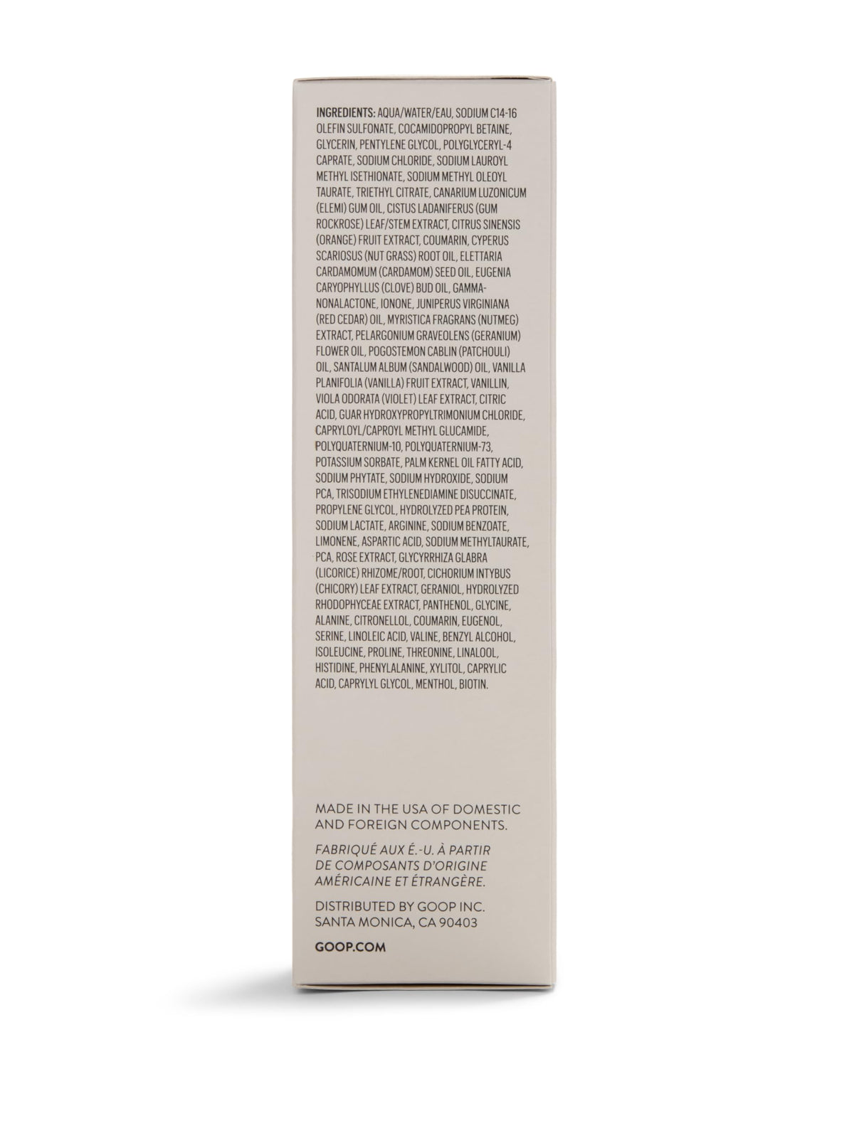 Close-up of frankincense and sandalwood fragrance notes in Goop shampoo