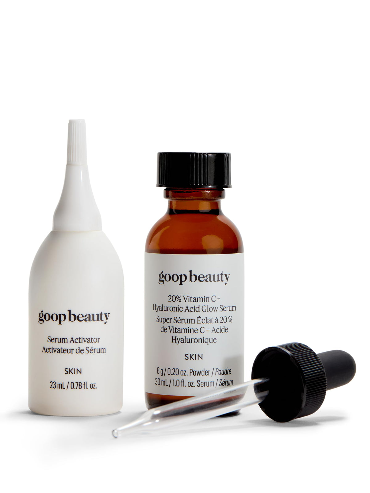 Goop Beauty 20% Vitamin C serum bottle close-up showing brightening potential.