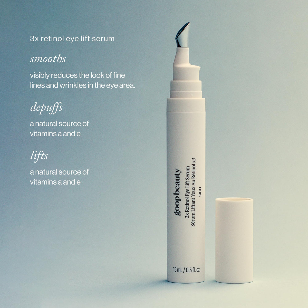goop Beauty 3x Retinol Eye Lift Serum cream swatch for smooth, moisturized under-eye skin.