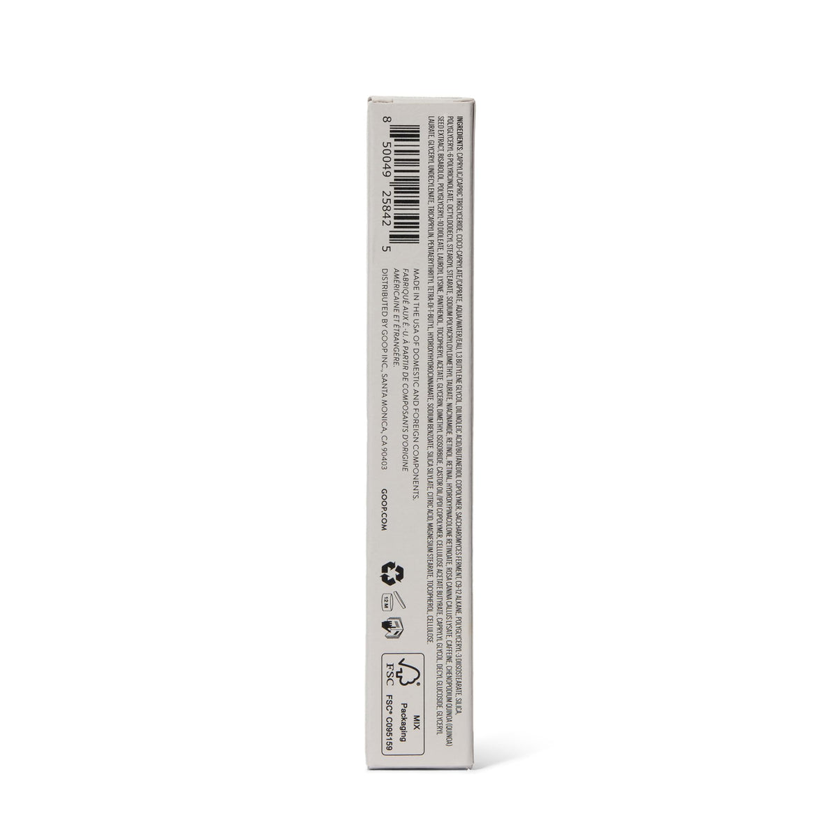 goop Beauty 3x Retinol Eye Lift Serum bottle with reflective surface highlighting premium branding.