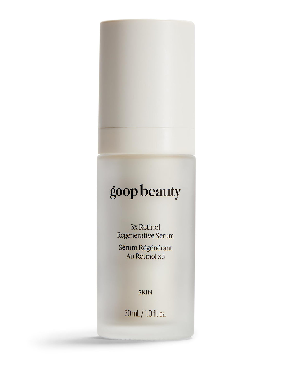 Goop Beauty 3x Retinol Serum bottle for nightly renewal.