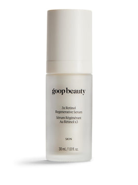 Goop Beauty 3x Retinol Serum bottle for nightly renewal.