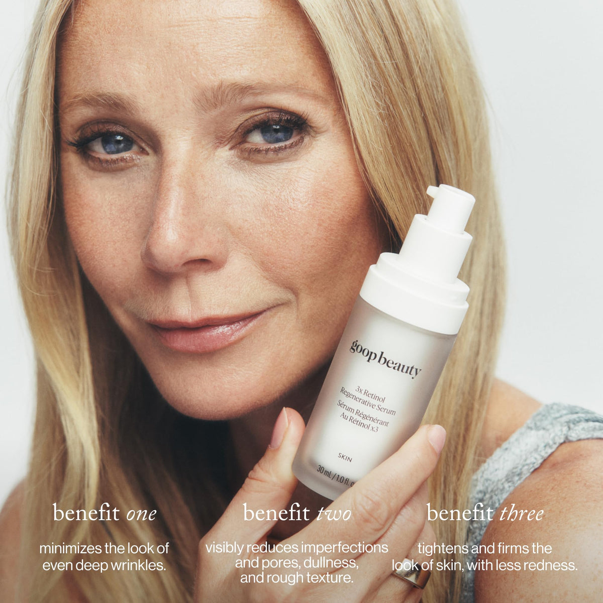 Goop Beauty 3x Retinol Serum dropper delivering precise dosage.