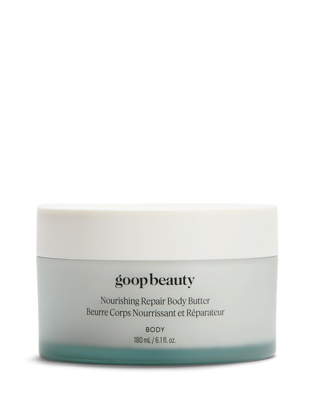 Goop Beauty Body Butter jar close-up demonstrates rich texture for deep hydration