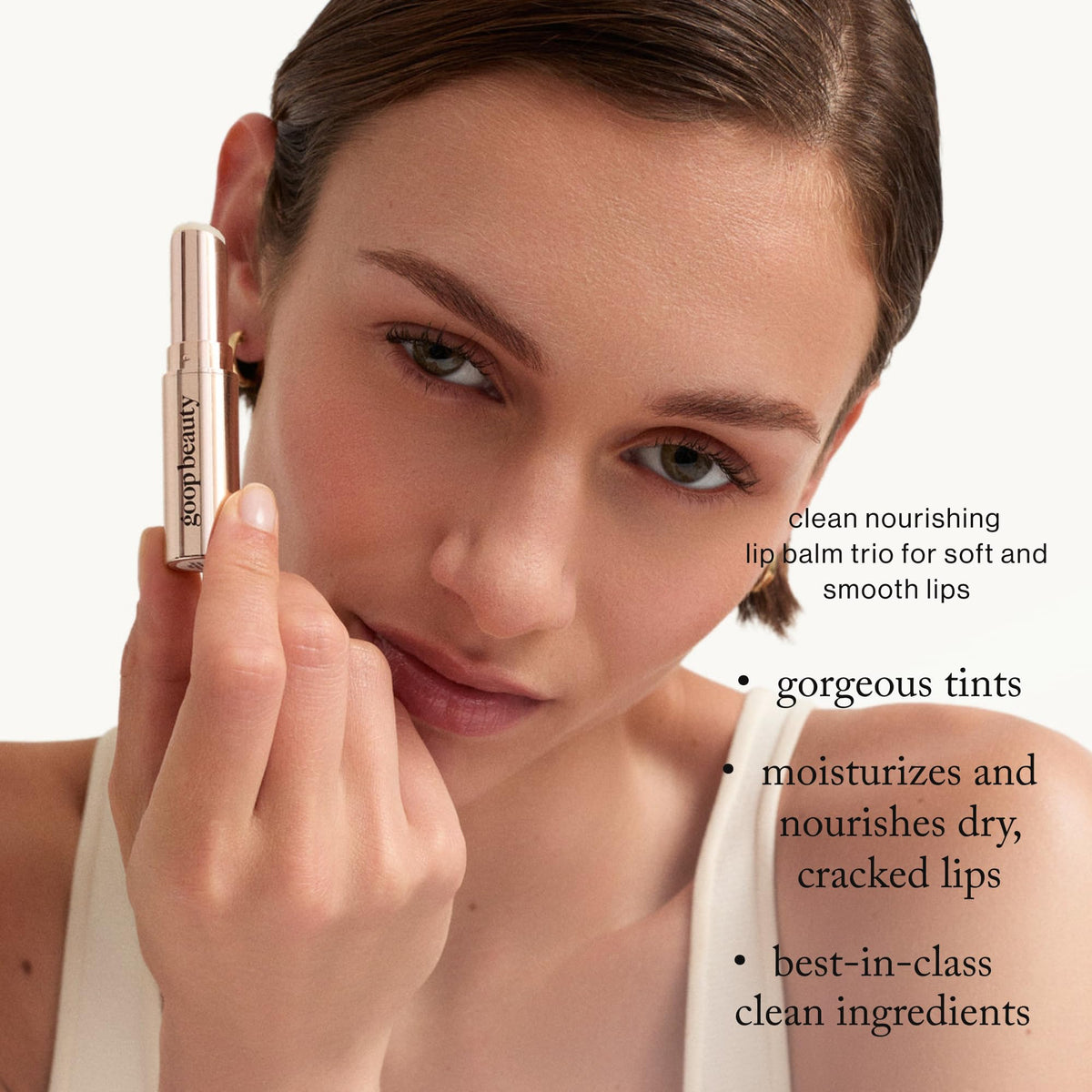 Goop Lip Balm Clear tube shows colorless, soothing formula.