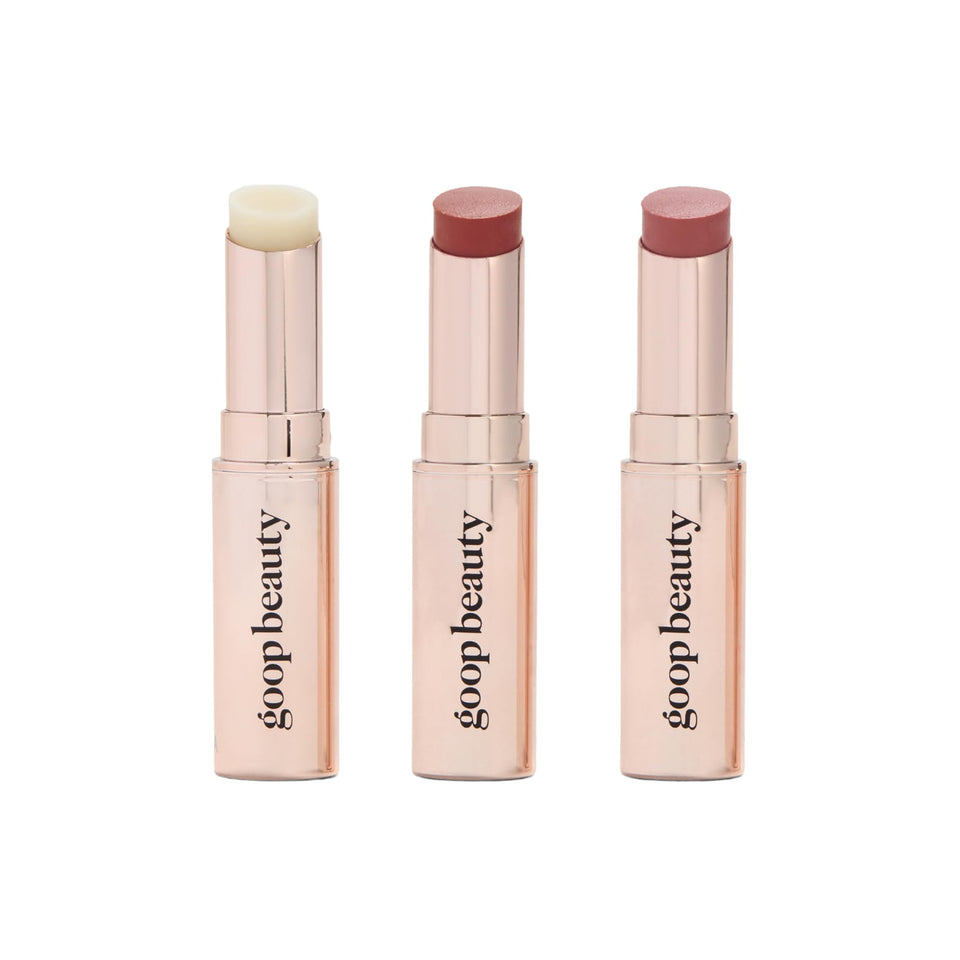 Goop Lip Balm Trio box display for daily lip care.