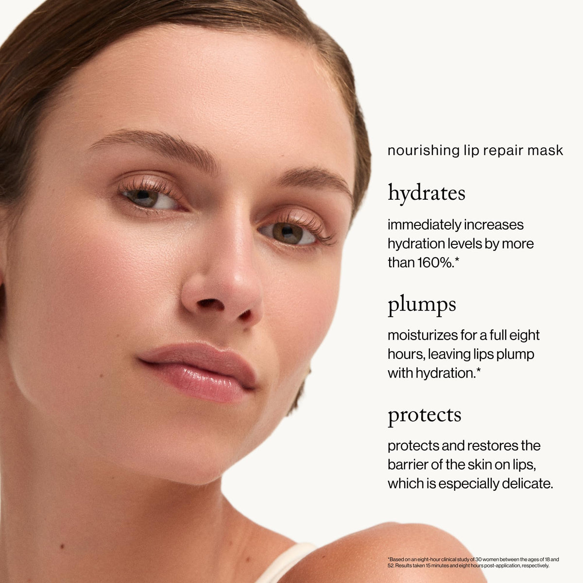 goop Nourishing Lip Repair Mask on lips with silky texture and hydration.