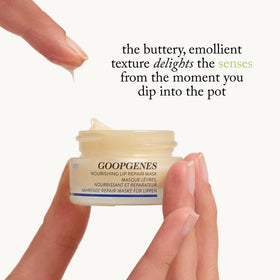 goop Nourishing Lip Repair Mask applying during day provides hydrated, smoother lips.