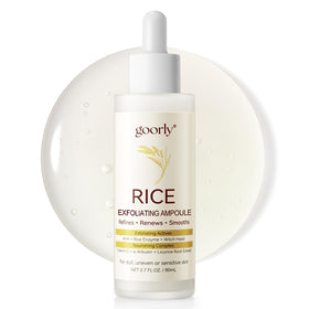 Goorly White Rice Peeling Ampoule bottle close-up showing premium packaging and potential glow.