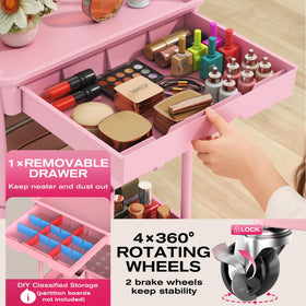 Goovilla rolling makeup cart with removable drawer for extra vertical space