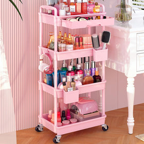 Goovilla rolling makeup cart top view showing flat surface for palettes and bottles