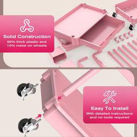 Goovilla rolling makeup cart wheels and brakes for stable positioning