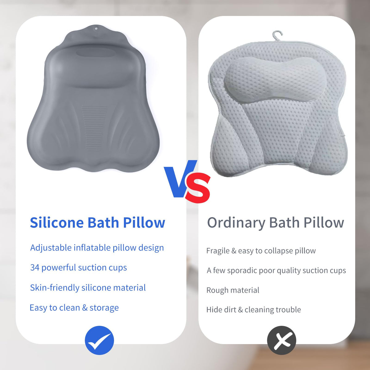 Goowin bath pillow on various tubs highlights wide compatibility.