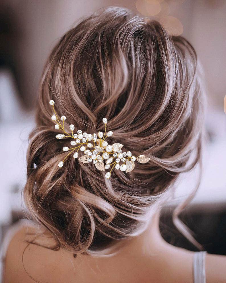 GORAIS bridal hair vine pearl close-up for elegant wedding updos.