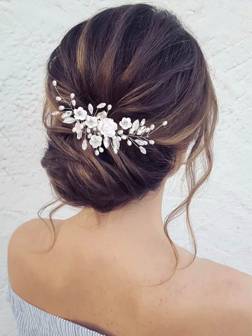 GORAIS flower wedding hair vine with pearl crystals enhances bridal sparkle