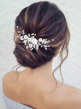 GORAIS flower wedding hair vine with pearl crystals enhances bridal sparkle