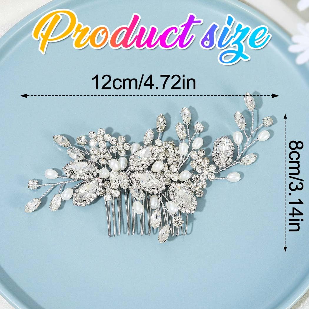 GORAIS silver crystal hair comb shines as an elegant wedding accessory.