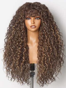 GORGIUS Veralux blend highlight brown curly wig with 26 inch length, natural color blend